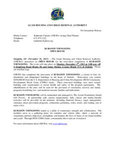 GUAM HOUSING AND URBAN RENEWAL AUTHORITY For Immediate Release Media Contact: Telephone: Email: