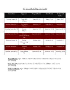 2014 Gamecock Football Registration Schedule  Game Date Opponent