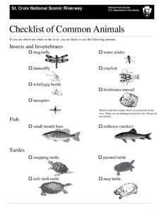 St. Croix National Scenic Riverway  National Park Service U.S. Department of the Interior  Checklist of Common Animals