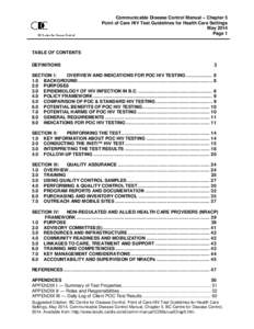 Communicable Disease Control Manual – Chapter 5 Point of Care HIV Test Guidelines for Health Care Settings May 2014 Page 1  TABLE OF CONTENTS