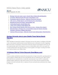 NAICU News Room: Daily update Friday, September 30, 2011 •  Heritage University aims to grow (Seattle Times/Yakima Herald-Republic)