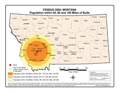 CENSUS 2000: MONTANA Population within 60, 80 and 100 Miles of Butte Lincoln Glacier