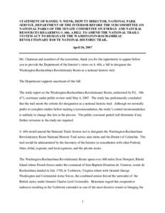 STATEMENT OF DANIEL N. WENK, DEPUTY DIRECTOR, NATIONAL PARK SERVICE, DEPARTMENT OF THE INTERIOR BEFORE THE SUBCOMMITTEE ON NATIONAL PARKS OF THE SENATE COMMITTEE ON ENERGY AND NATURAL RESOURCES REGARDING S. 686, A BILL T