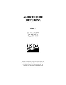 AGRICULTURE DECISIONS Volume 67 July - December 2008 Part Three (PACA)