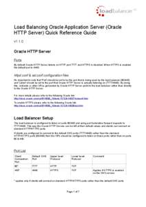 Load Balancing Oracle Application Server (Oracle HTTP Server) Quick Reference Guide v1.1.0 Oracle HTTP Server Ports