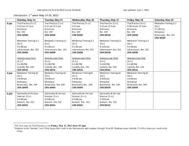 Intersession & Term III 2012 Course Schedule  Last updated: June 7, 2012 Intersession 1st week May 14-19, 2012 Monday, May 14