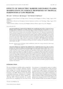 Journal of Tropical Forest Science 24(3): 416–)	  Acda Mn et al. Effects of dielectric barrier discharge Plasma Modification on Surface Properties of Tropical