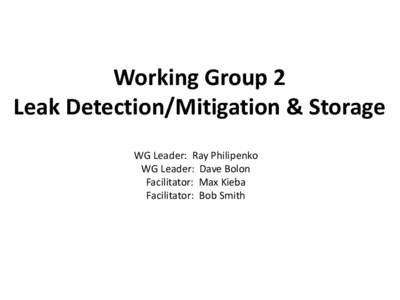 Working Group 2 Leak Detection/Mitigation & Storage WG Leader: Ray Philipenko WG Leader: Dave Bolon Facilitator: Max Kieba Facilitator: Bob Smith