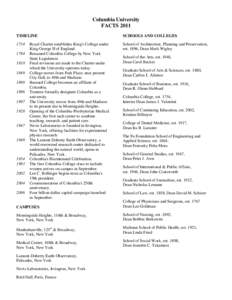 Columbia University FACTS 2011 TIMELINE SCHOOLS AND COLLEGES