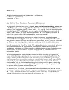 March 15, 2011  Members of House Committee on Transportation & Infrastructure U.S. House of Representatives Washington, DC 20515