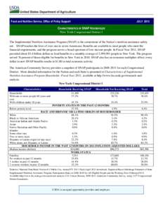 Food and Nutrition Service, Office of Policy Support  JULY 2013 CHARACTERISTICS OF SNAP HOUSEHOLDS New York Congressional District 1