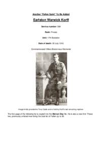 Another “Fallen Saint” To Be Added  Earlston Warwick Korff Service number: 598 Rank: Private Unit: 17th Battalion