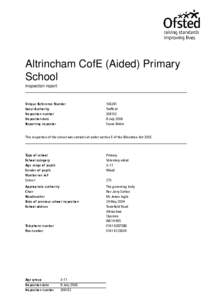 Altrincham CofE (Aided) Primary School Inspection report Unique Reference Number Local Authority