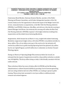 TESTIMONY FROM NYCHA CHAIR JOHN RHEA & GENERAL MANAGER CECIL HOUSE OVERSIGHT - PROPOSED NYCHA ACTIONS TO ADDRESS THE IMPACT OF FEDERAL SEQUESTRATION CITY COUNCIL PUBLIC HOUSING AND FINANCE COMMITTEES THURSDAY, JUNE 13, 2