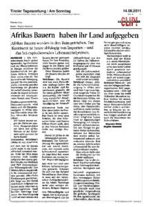 Tiroler Tageszeitung / Am Sonntag Erscheinungsland: Österreich | Auflage:  | Reichweite: ,7%) | Artikelumfang: mm²  Seite: 38
