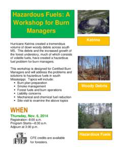 Hazardous Fuels: A Workshop for Burn Managers Katrina Hurricane Katrina created a tremendous volume of down woody debris across south