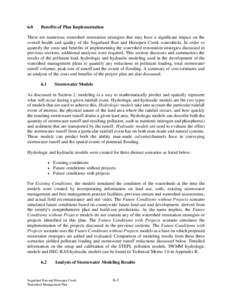 6.0  Benefits of Plan Implementation There are numerous watershed restoration strategies that may have a significant impact on the overall health and quality of the Sugarland Run and Horsepen Creek watersheds. In order t