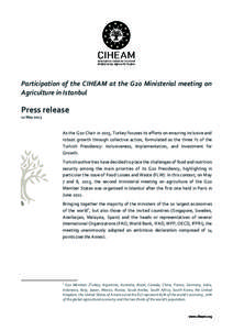 Participation of the CIHEAM at the G20 Ministerial meeting on Agriculture in Istanbul Press release 11 May 2015