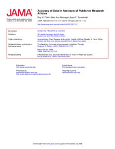 Accuracy of Data in Abstracts of Published Research Articles Roy M. Pitkin; Mary Ann Branagan; Leon F. Burmeister Online article and related content current as of November 23, 2008.