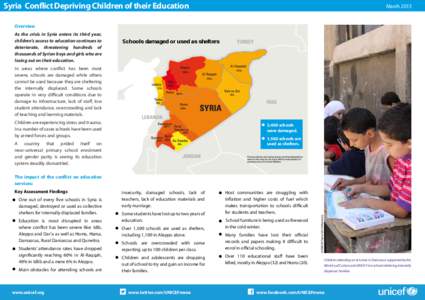 Syria Conflict Depriving Children of their Education  March 2013 Overview As the crisis in Syria enters its third year,