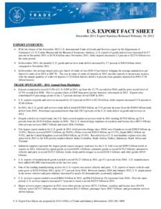 U.S. EXPORT FACT SHEET December 2011 Export Statistics Released February 10, 2012 EXPORT OVERVIEW:   With the release of the December 2011 U.S. International Trade in Goods and Services report by the Department of