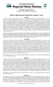 Regional News Release USDA, NASS, Mountain Regional Office PO Box[removed] · Lakewood, CO[removed][removed] · ([removed]FAX · www.nass.usda.gov  The January 1, 2014 inventory of all sheep and lambs in Arizo