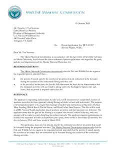 19 October 2009 Mr. Timothy J. Van Norman Chief, Branch of Permits Division of Management Authority U.S. Fish and Wildlife Service 4401 North Fairfax Drive