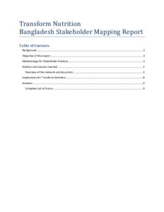 Transform Nutrition Bangladesh Stakeholder Mapping Report Table of Contents Background .....................................................................................................................................