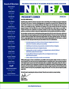 Board of Directors  THE OFFICIAL PUBLICATION OF THE NATIONAL MITIGATION BANKING ASSOCIATION DOUG LASHLEY President