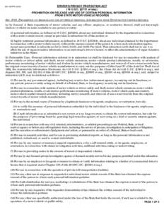 MV-15DPPADRIVER’S PRIVACY PROTECTION ACT (18 U.S.C. §2721 et seq.) PROHIBITION ON RELEASE AND USE OF CERTAIN PERSONAL INFORMATION FROM STATE MOTOR VEHICLE RECORDS