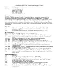 CURRICULUM VITAE - CHRISTOPHER LEE SABINE Address: NOAA/PMEL 7600 Sand Point Way, NE Seattle, WA[removed]