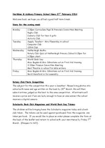 Northlew & Ashbury Primary School News 27th February 2014 Welcome back, we hope you all had a good half term break. Diary for the coming week Monday  Tuesday