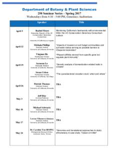 Department of Botany & Plant Sciences 250 Seminar Series – Spring 2017 Wednesdays from 4:10 - 5:00 PM, Genomics Auditorium April 5