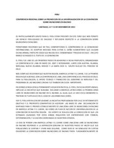 PERU CONFERENCIA REGIONAL SOBRE LA PROMOCION DE LA UNIVERSALIZACION DE LA CONVENCION SOBRE MUNICIONES EN RACIMO SANTIAGO, 12 Y 13 DE DICIEMBRE DE[removed]ES PARTICULARMENTE GRATO PARA EL PERU ESTAR PRESENTE EN ESTE FORO QU