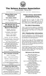The Solano Avenue Association Annual Newsletter - February[removed]Solano Avenue #101 Berkeley, California[removed]Please Mark your Calendars!