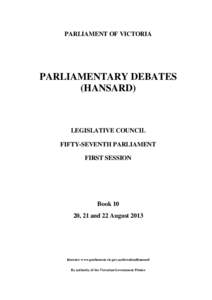 PARLIAMENT OF VICTORIA  PARLIAMENTARY DEBATES (HANSARD)  LEGISLATIVE COUNCIL