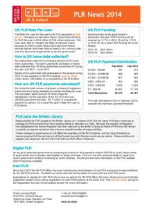 UK PLR Rate Per Loan  UK PLR Funding The Rate Per Loan for this year’s UK PLR payments is 6.20 pence – the same as last year’s figure. Government funding