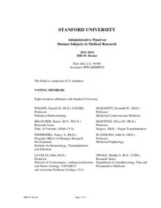 STANFORD UNIVERSITY Administrative Panel on Human Subjects in Medical ResearchIRB #5: Roster Palo Alto, CA 94306