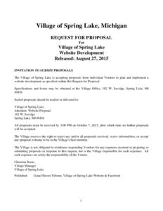 Village of Spring Lake, Michigan REQUEST FOR PROPOSAL For Village of Spring Lake Website Development