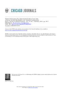 Teacher Performance Pay: Experimental Evidence from India Author(s): Karthik Muralidharan and Venkatesh Sundararaman Source: Journal of Political Economy, Vol. 119, No. 1 (February 2011), pp[removed]Published by: The Univ