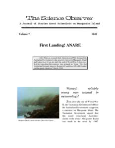 Volume[removed]First Landing! ANARE After Mawson returned from Antarctica in 1914, he urged the