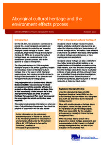 Aboriginal cultural heritage and the environment effects process ENVIRONMENT EFFECTS ADVISORY NOTE AUGUST 2007