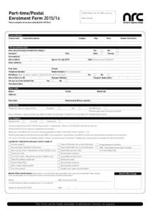 Part-time/Postal Enrolment FormStudent ID Number (for office use only) Date received: