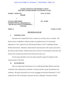 Case 2:14-cv[removed]JD Document 7 Filed[removed]Page 1 of 5  IN THE UNITED STATES DISTRICT COURT FOR THE EASTERN DISTRICT OF PENNSYLVANIA MARIE C. MOFFATT, Plaintiff,