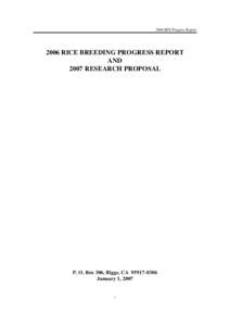 2006 RES Progress ReportRICE BREEDING PROGRESS REPORT AND 2007 RESEARCH PROPOSAL
