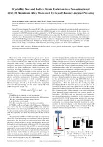 Crystallite Size and Lattice Strain Evolution in a Nanostructured 6063-T1 Aluminum Alloy Processed by Equal Channel Angular Pressing NICOLAE SERBAN, DOINA RADUCANU, MIHAI BUTU*, VASILE DANUT COJOCARU University Politehni