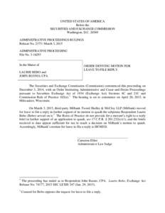 UNITED STATES OF AMERICA Before the SECURITIES AND EXCHANGE COMMISSION Washington, D.C[removed]ADMINISTRATIVE PROCEEDINGS RULINGS Release No[removed]March 3, 2015