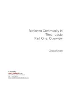 Timor-Leste Business Community Overview, Part One