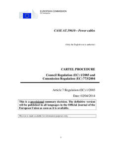 EUROPEAN COMMISSION DG Competition CASE AT.39610 – Power cables  (Only the English text is authentic)