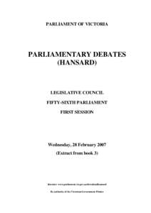 PARLIAMENT OF VICTORIA  PARLIAMENTARY DEBATES (HANSARD)  LEGISLATIVE COUNCIL